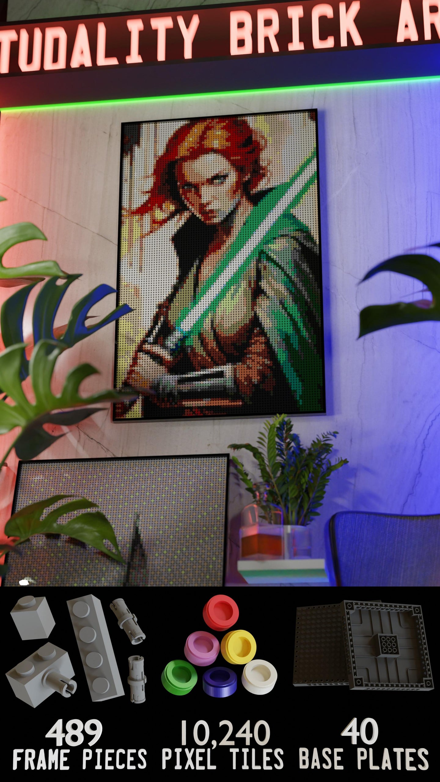 Star of the Warborn LEGO® Style mosaic wall art made from colorful plastic bricks